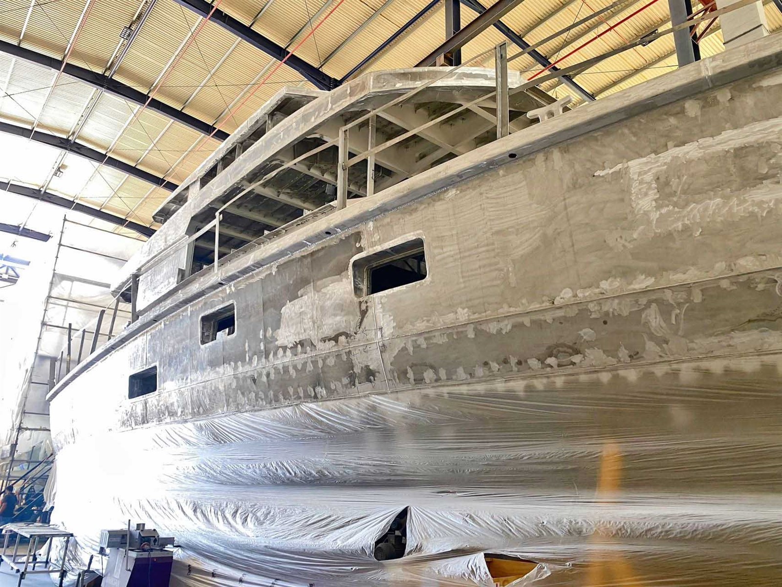 Boat built from aluminum sheet aluminum sheet in shipyard
